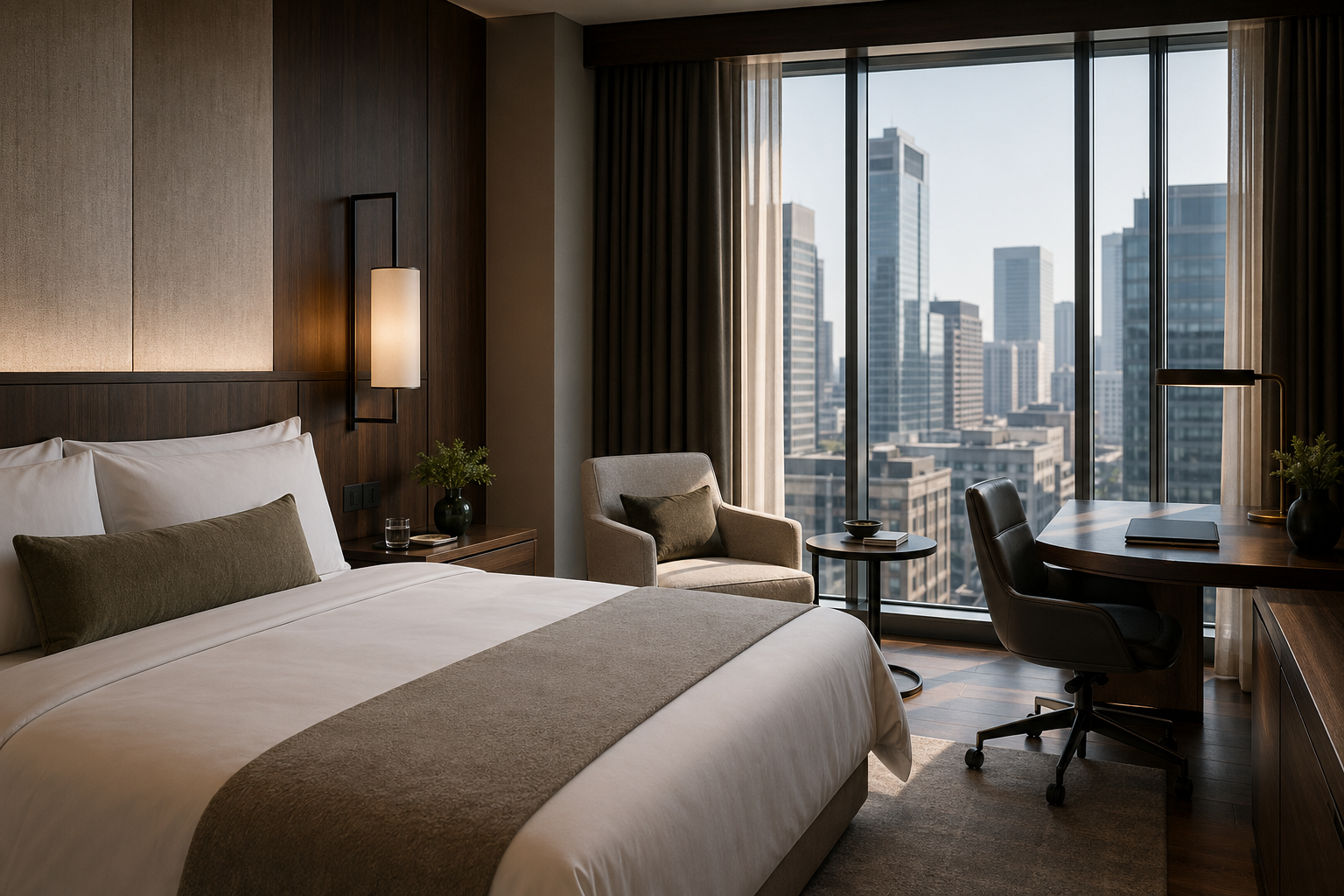 Formal business hotel guestroom with stronger social and business atmosphere